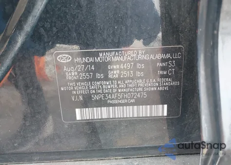 2015 Hyundai Sonata Limited z USA, uszkodzony, nr VIN 5NPE34AF5FH072475